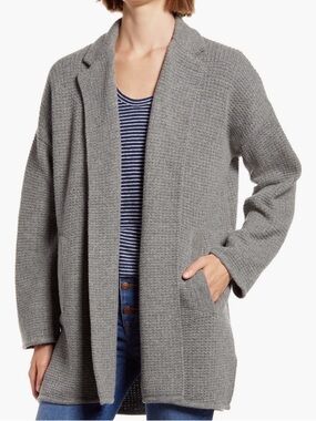 Madewell Laguna Stitch Sweater Coat Cardigan Grey Merino Wool Blend M